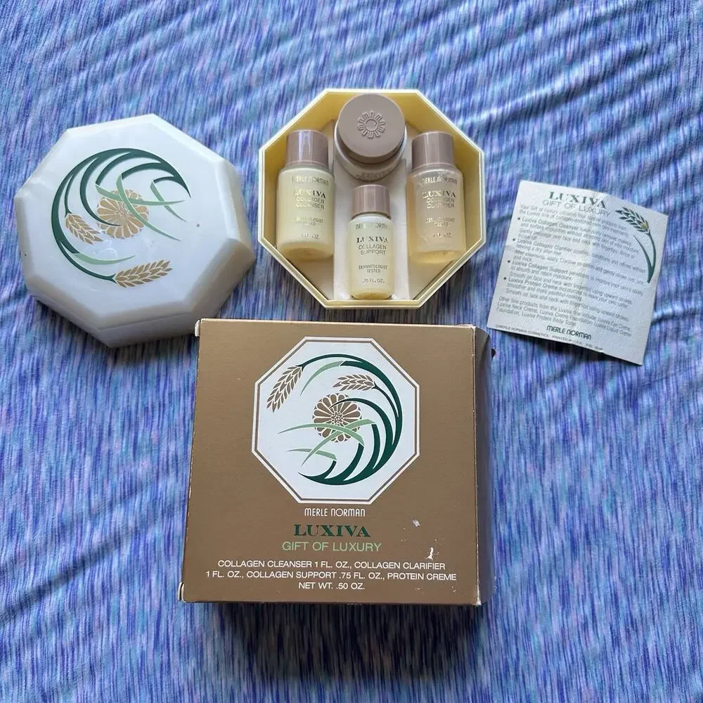 Vintage Merle Norman Luxiva Gift Set New In Box Collagen Cleanser Serum